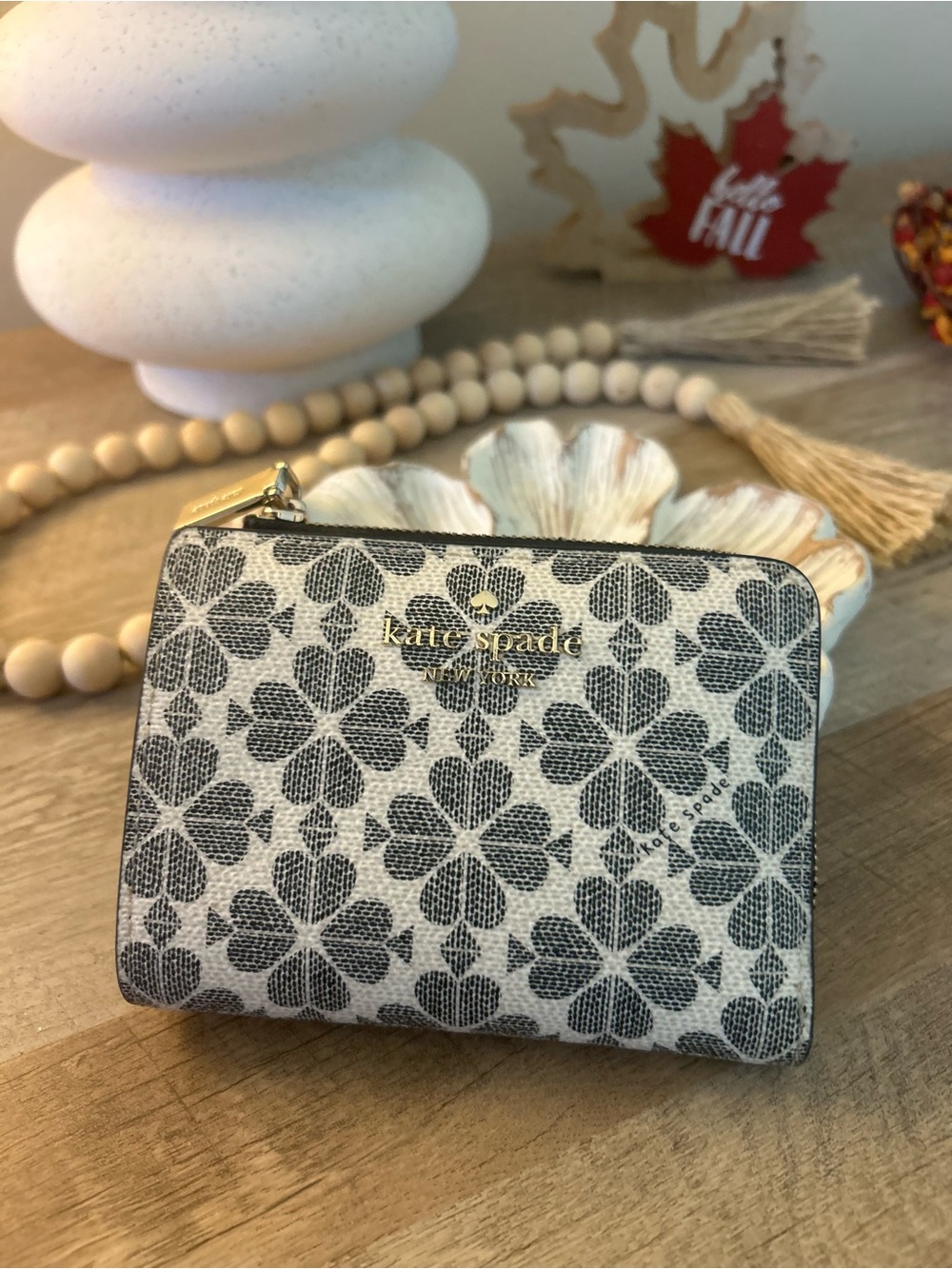 Kate Spade Black & Cream Floral Zip Wallet